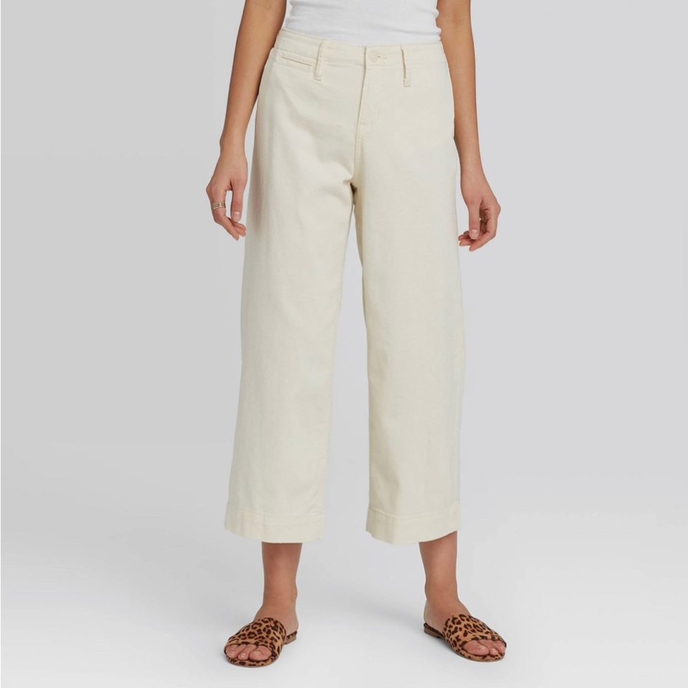 brand new light khaki/cream wide/leg crop pants size 14